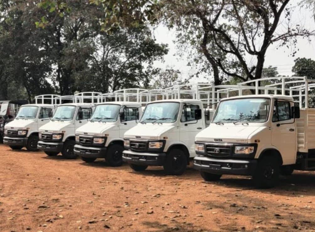 Triveni Packers and Movers fleet of Tata trucks lined up and ready for dispatch